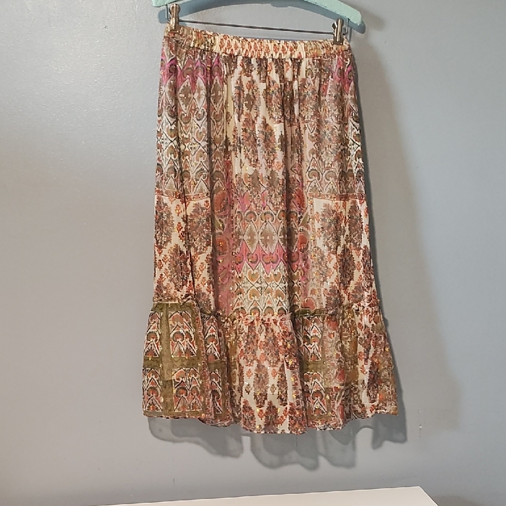Anthropology Floral RD Koko Multi Tiered  Midi Skirt